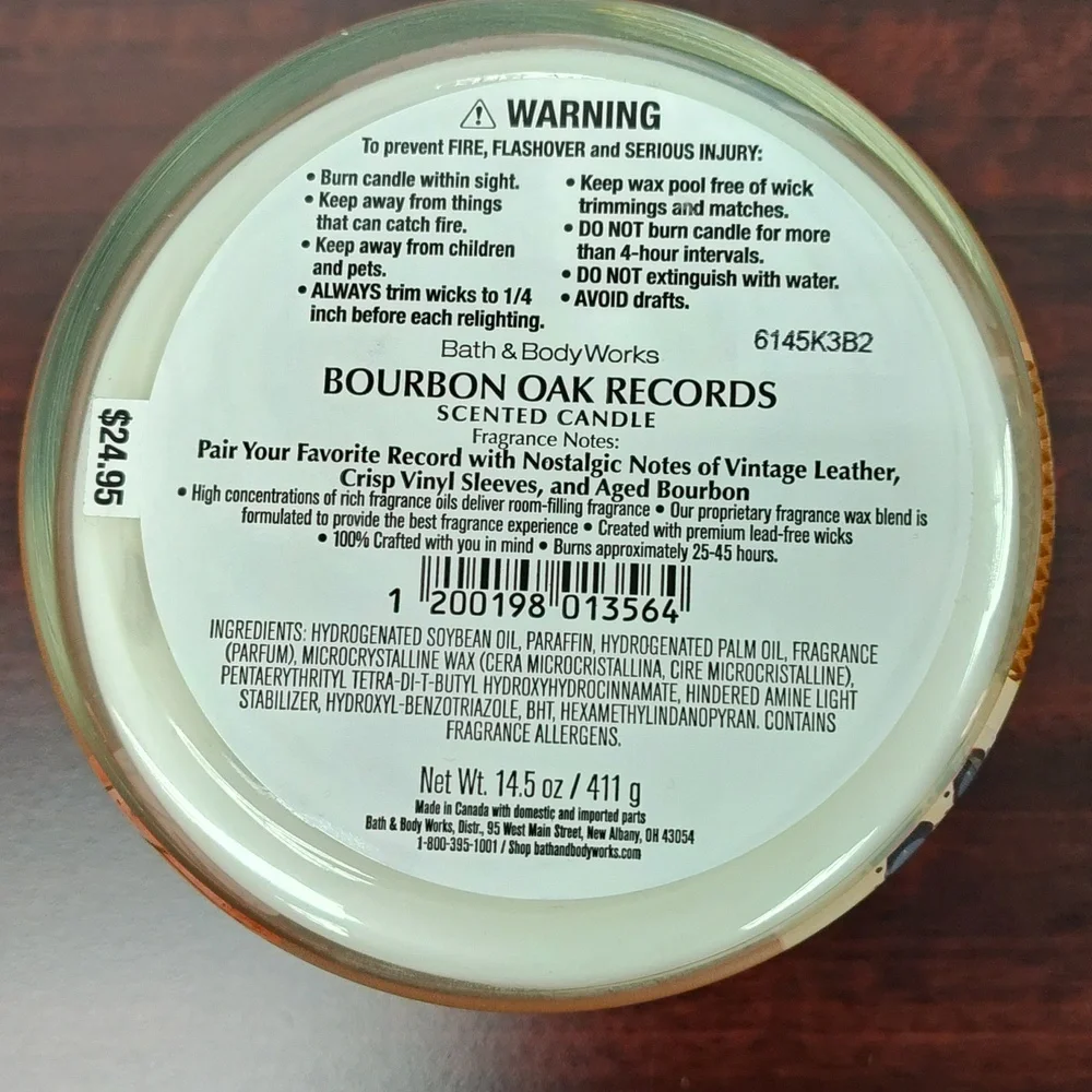 Bath & Body Works BOURBON OAK RECORDS 3-Wick Candles - Set of 2